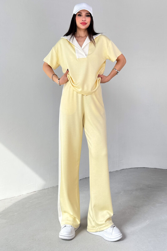 TKM-03692 Sarı Patlı Yaka Bluz Garnili Pantolon İkili Takım - 7