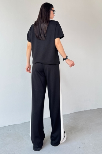 TKM-03692 Siyah Patlı Yaka Bluz Garnili Pantolon İkili Takım - 5