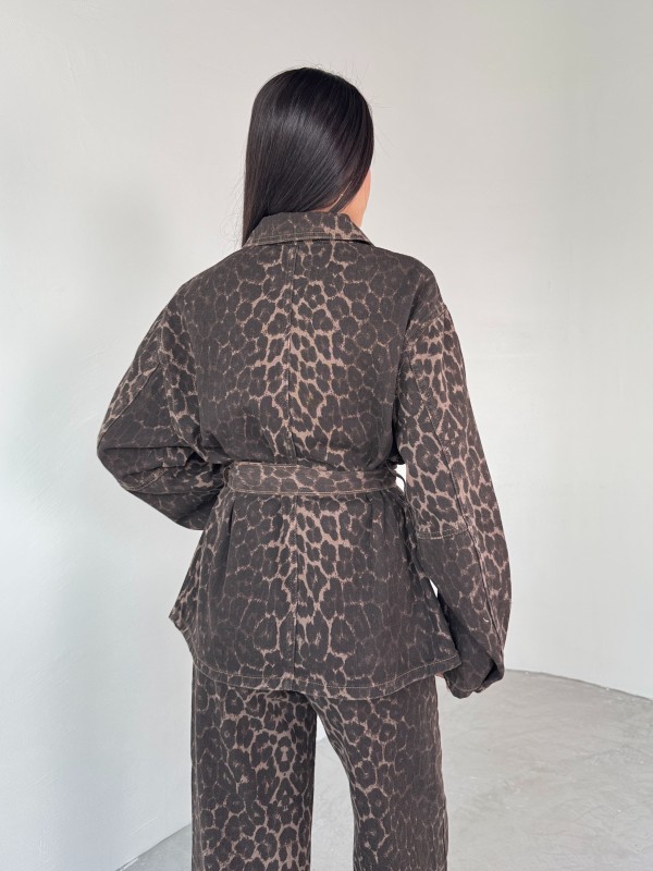 TKM-03694 Leopar Desen Denim Ceket Pantolon İkili Takım