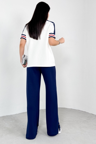 TKM-03699 Beyaz Polo Yaka Tişört Lacivert Pantolon İkili Takım - 7