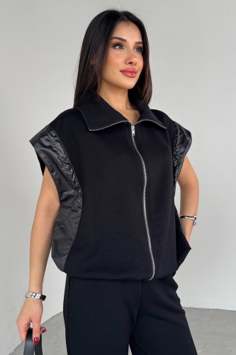 Cappmoda - TKM-03703 Siyah Fermuarlı Paraşüt Detaylı Ceket Pantolon İkili Takım (1)