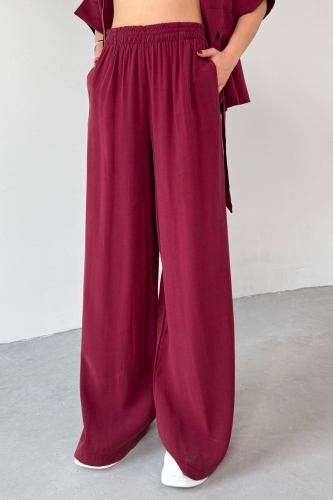 TKM-03704 Bordo Fermuarlı Cep Detaylı Ceket Salaş Pantolon İkili Takım - 5
