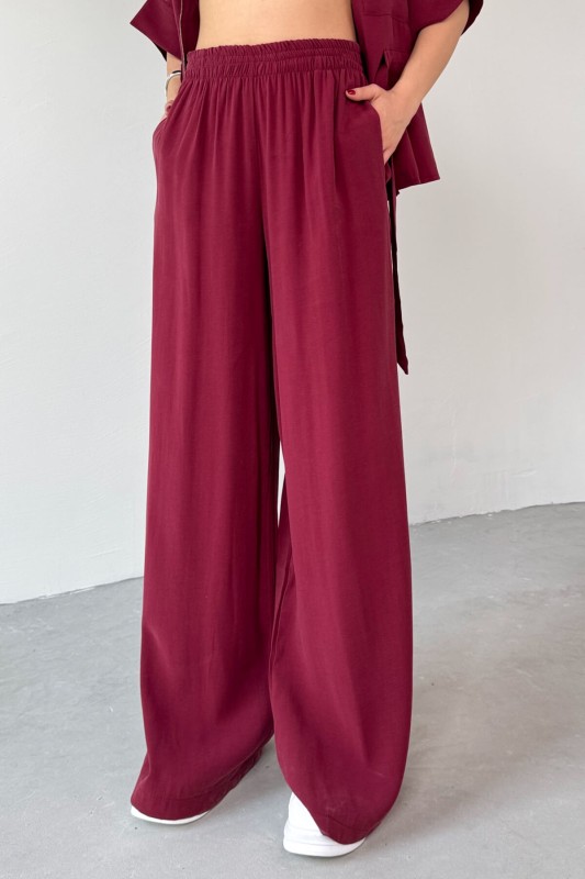 TKM-03704 Bordo Fermuarlı Cep Detaylı Ceket Salaş Pantolon İkili Takım - 5