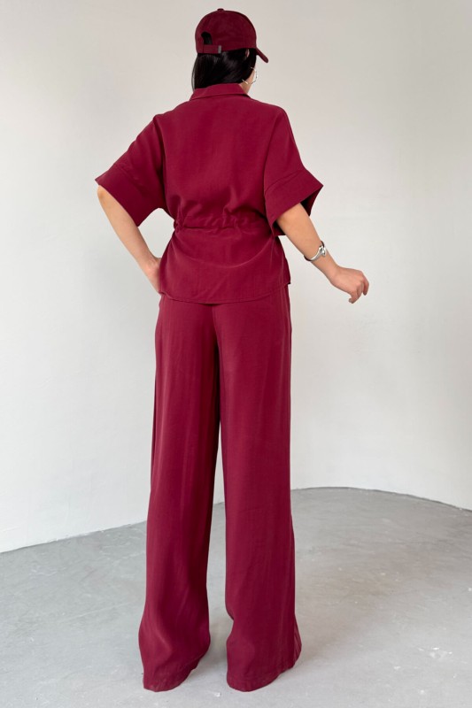 TKM-03704 Bordo Fermuarlı Cep Detaylı Ceket Salaş Pantolon İkili Takım - 7