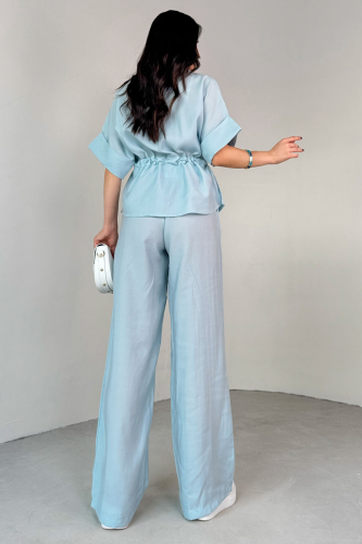 TKM-03704 Bebe Mavi Fermuarlı Cep Detaylı Ceket Salaş Pantolon İkili Takım - 3