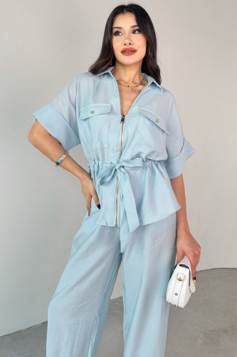 TKM-03704 Bebe Mavi Fermuarlı Cep Detaylı Ceket Salaş Pantolon İkili Takım - 6
