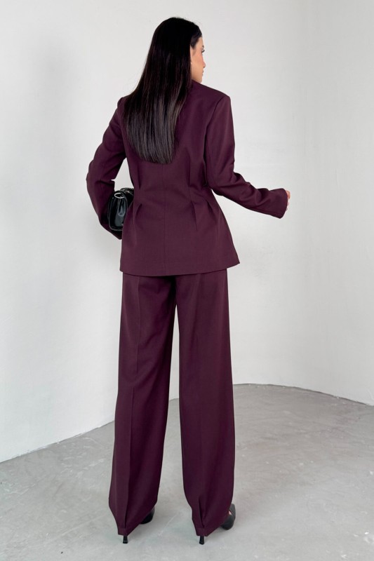 TKM-03708 Mürdüm Pensli Düğmeli Ceket Pantolon Casual Takım