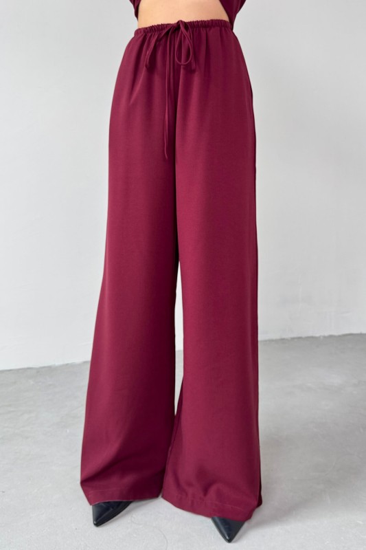 TKM-03710 Bordo İp Bağlamalı Yelek Bel Lastikli Salaş Pantolon İkili Takım - 8