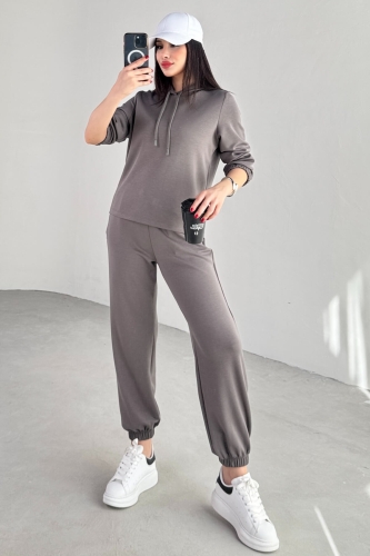 TKM-1104 Antrasit Modal Kumaş Kapüşonlu Bluz Jogger Alt İkili Salaş Takım - 3