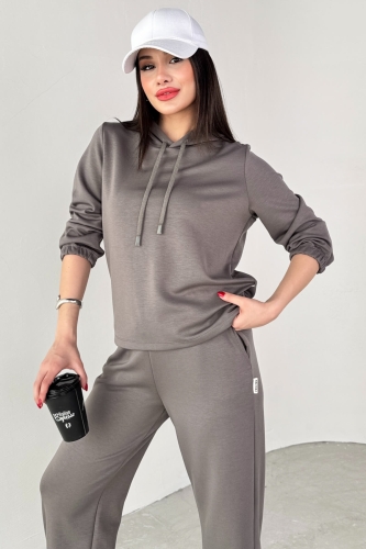 TKM-1104 Antrasit Modal Kumaş Kapüşonlu Bluz Jogger Alt İkili Salaş Takım - 2