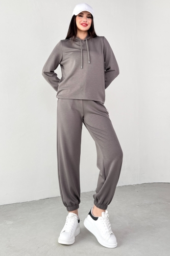 TKM-1104 Antrasit Modal Kumaş Kapüşonlu Bluz Jogger Alt İkili Salaş Takım 