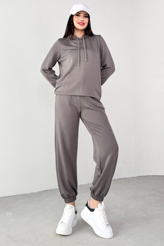 TKM-1104 Antrasit Modal Kumaş Kapüşonlu Bluz Jogger Alt İkili Salaş Takım - 1
