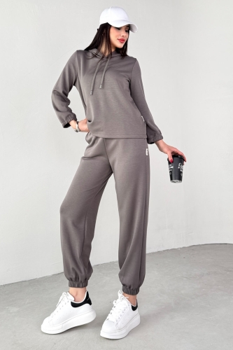 TKM-1104 Antrasit Modal Kumaş Kapüşonlu Bluz Jogger Alt İkili Salaş Takım - 4