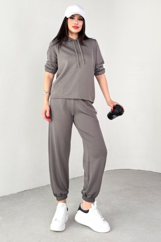 TKM-1104 Antrasit Modal Kumaş Kapüşonlu Bluz Jogger Alt İkili Salaş Takım - 5