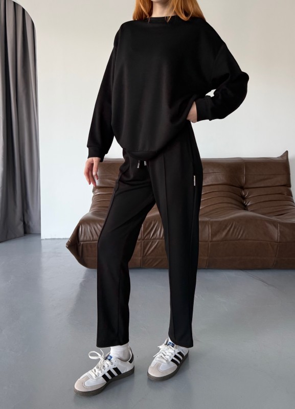 TKM-1105 Siyah Modal Kumaş Salaş Bluz Çimalı Havuç Pantolon İkili Takım - 4