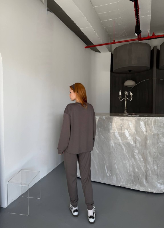 TKM-1106 Füme Modal Kumaş Oversize Salaş Bluz Paça Lastikli Gazili İkili Takım - 8