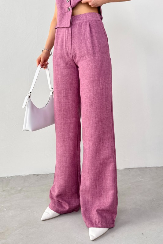 TKM-13266 Lila Keten Silver Düğmeli Yelek Yüksek Bel Pantolon İkili Takım - 3