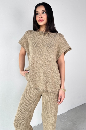 Cappmoda - TKM-13269 Vizon Triko Bluz Salaş Pantolon İkili Takım (1)
