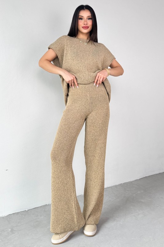 TKM-13269 Vizon Triko Bluz Salaş Pantolon İkili Takım