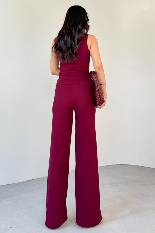 TKM-13289 Bordo Gold Düğme Detaylı Bluz Lastikli Pantolon Kaşkorse İkili Takım - 4