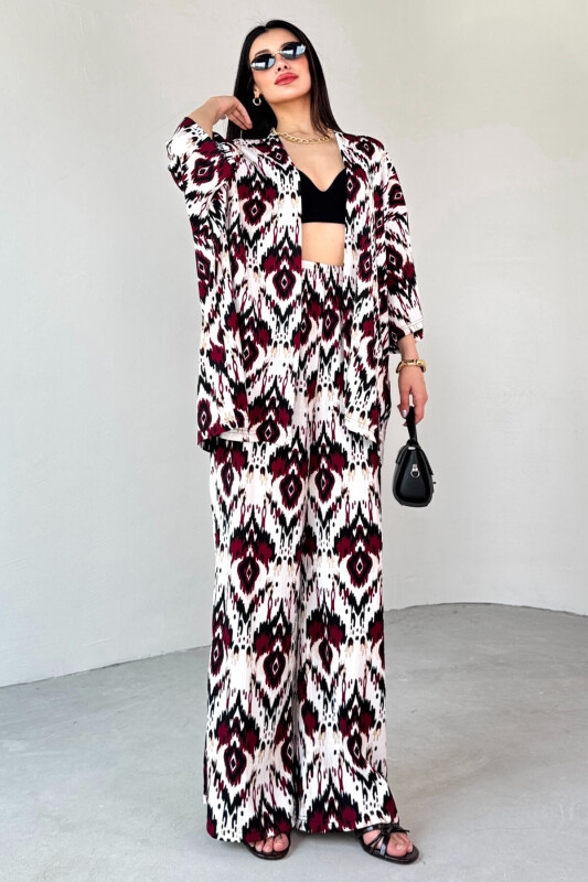 TKM-13296 Bordo Etnik Desenli Kimono & Pantolon İkili Takım - 3