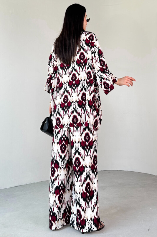 TKM-13296 Bordo Etnik Desenli Kimono & Pantolon İkili Takım - 4