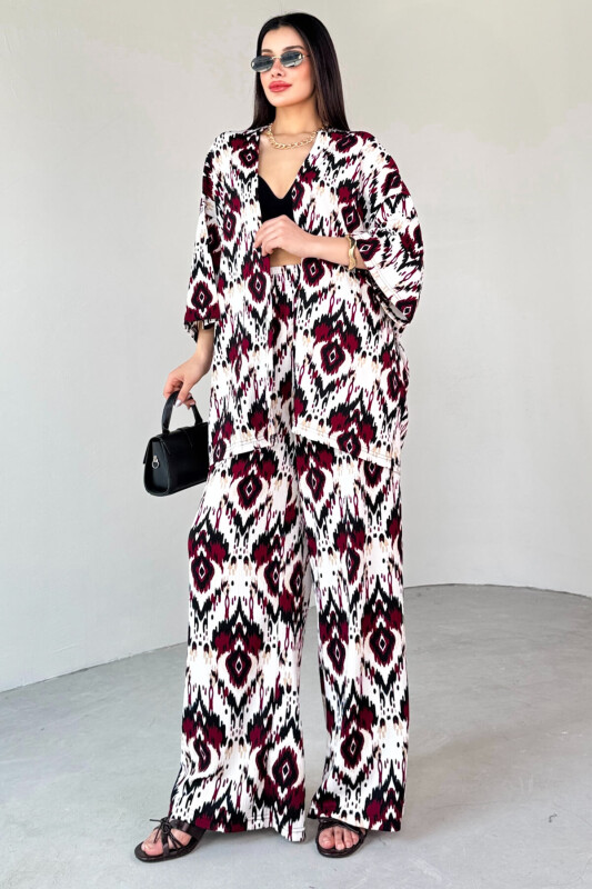 TKM-13296 Bordo Etnik Desenli Kimono & Pantolon İkili Takım - 5