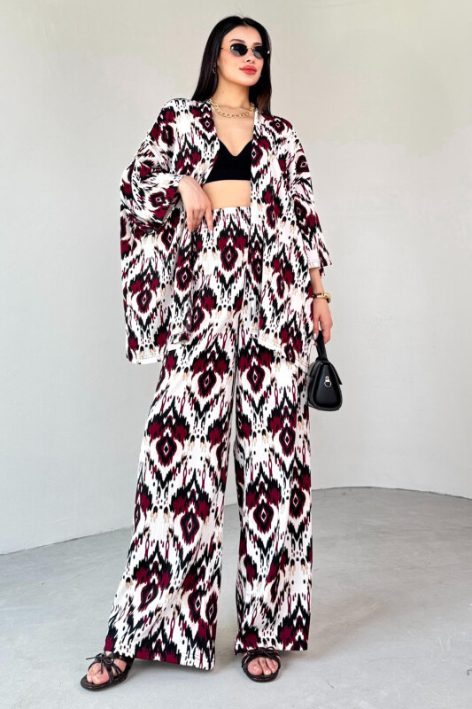 TKM-13296 Bordo Etnik Desenli Kimono & Pantolon İkili Takım - 6