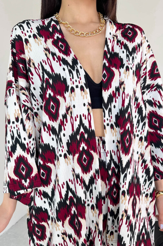 TKM-13296 Bordo Etnik Desenli Kimono & Pantolon İkili Takım - 7