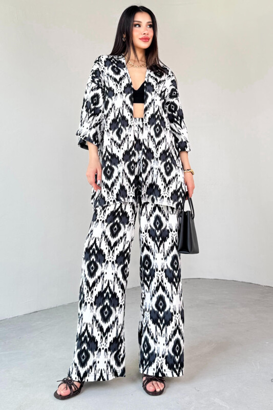 TKM-13296 Siyah Etnik Desenli Kimono & Pantolon İkili Takım - 4