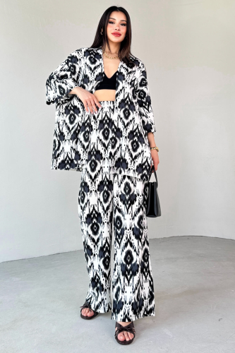 TKM-13296 Siyah Etnik Desenli Kimono & Pantolon İkili Takım - 6