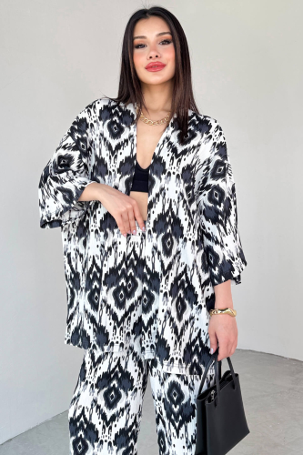 TKM-13296 Siyah Etnik Desenli Kimono & Pantolon İkili Takım - 7