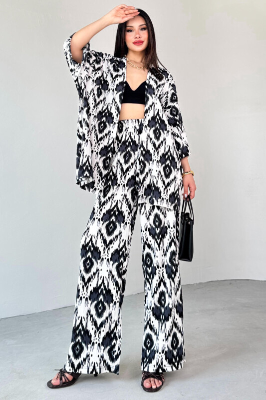 TKM-13296 Siyah Etnik Desenli Kimono & Pantolon İkili Takım - 8