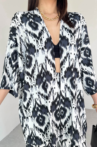 TKM-13296 Siyah Etnik Desenli Kimono & Pantolon İkili Takım - 9