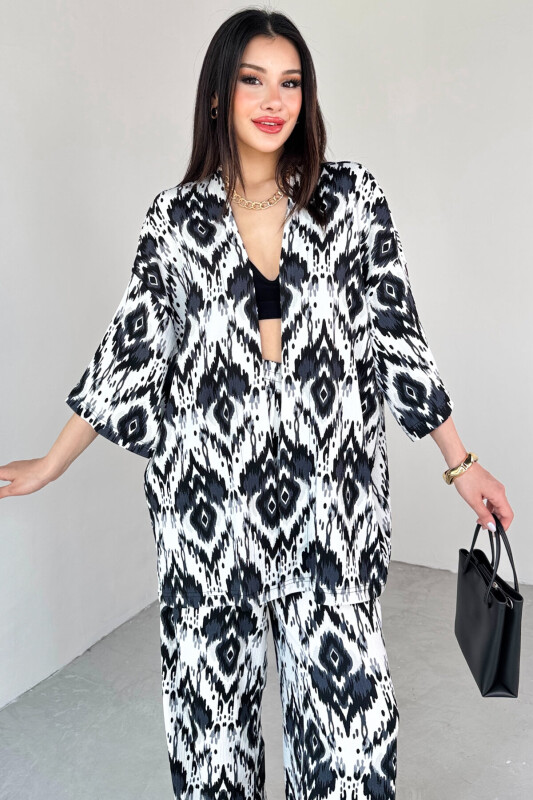 TKM-13296 Siyah Etnik Desenli Kimono & Pantolon İkili Takım - 10
