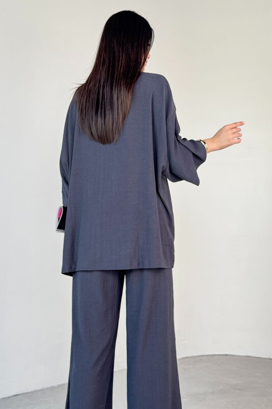 TKM-13297 Antrasit Modern Kesim Kimono & Salaş Pantolon Yazlık İkili Takım - 3