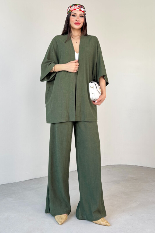 TKM-13297 Haki Modern Kesim Kimono & Salaş Pantolon Yazlık İkili Takım - 4