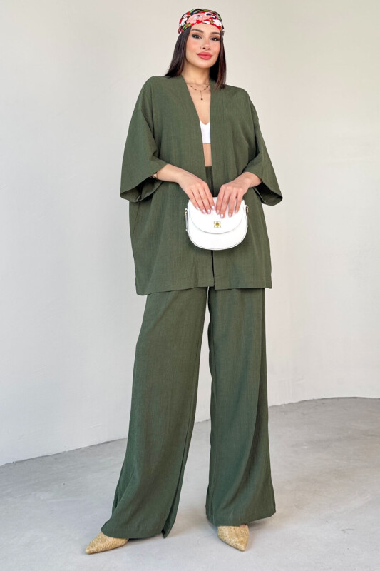 TKM-13297 Haki Modern Kesim Kimono & Salaş Pantolon Yazlık İkili Takım - 5