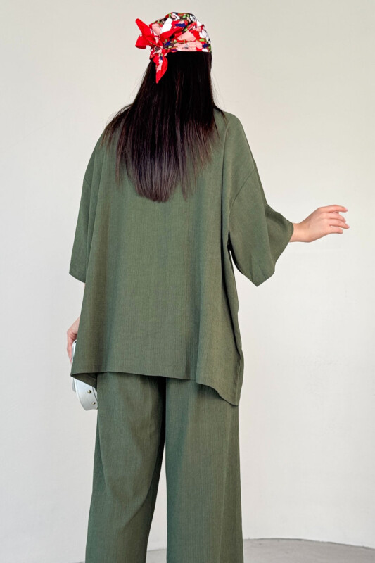 TKM-13297 Haki Modern Kesim Kimono & Salaş Pantolon Yazlık İkili Takım - 7