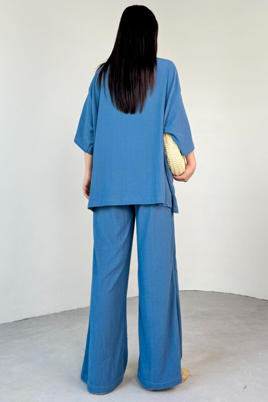 TKM-13297 Mavi Modern Kesim Kimono & Salaş Pantolon Yazlık İkili Takım - 3
