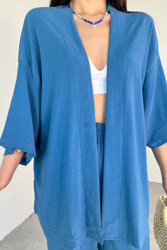 TKM-13297 Mavi Modern Kesim Kimono & Salaş Pantolon Yazlık İkili Takım - 7