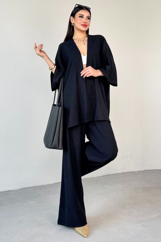 TKM-13297 Siyah Modern Kesim Kimono & Salaş Pantolon Yazlık İkili Takım - 1