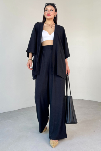 TKM-13297 Siyah Modern Kesim Kimono & Salaş Pantolon Yazlık İkili Takım - 4