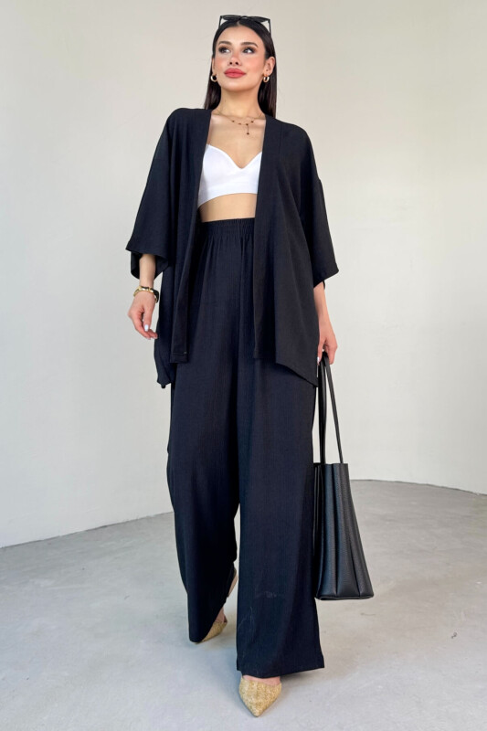 TKM-13297 Siyah Modern Kesim Kimono & Salaş Pantolon Yazlık İkili Takım - 4