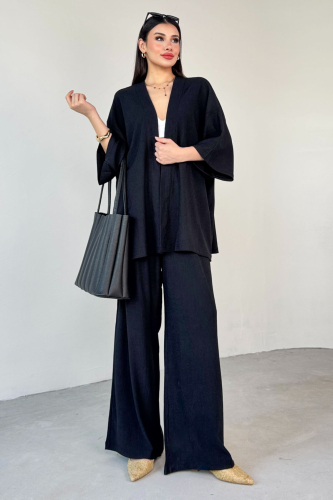 TKM-13297 Siyah Modern Kesim Kimono & Salaş Pantolon Yazlık İkili Takım - 5