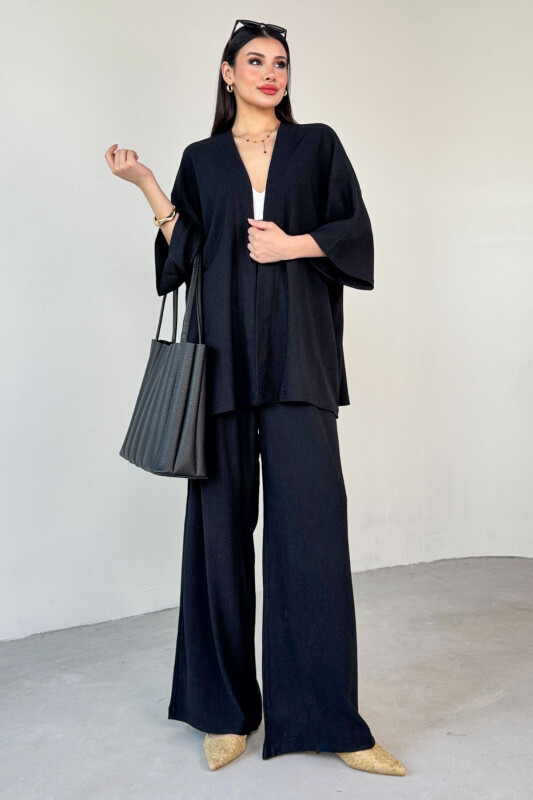 TKM-13297 Siyah Modern Kesim Kimono & Salaş Pantolon Yazlık İkili Takım - 5