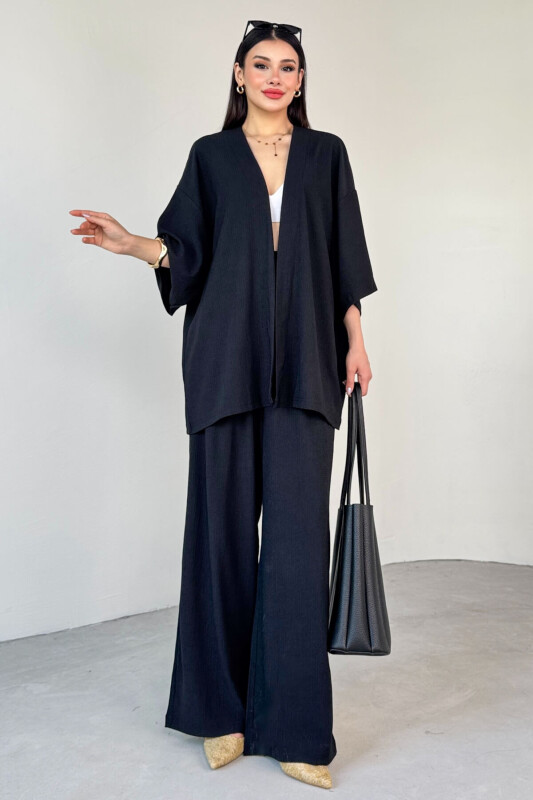TKM-13297 Siyah Modern Kesim Kimono & Salaş Pantolon Yazlık İkili Takım - 6