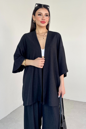 TKM-13297 Siyah Modern Kesim Kimono & Salaş Pantolon Yazlık İkili Takım - 2