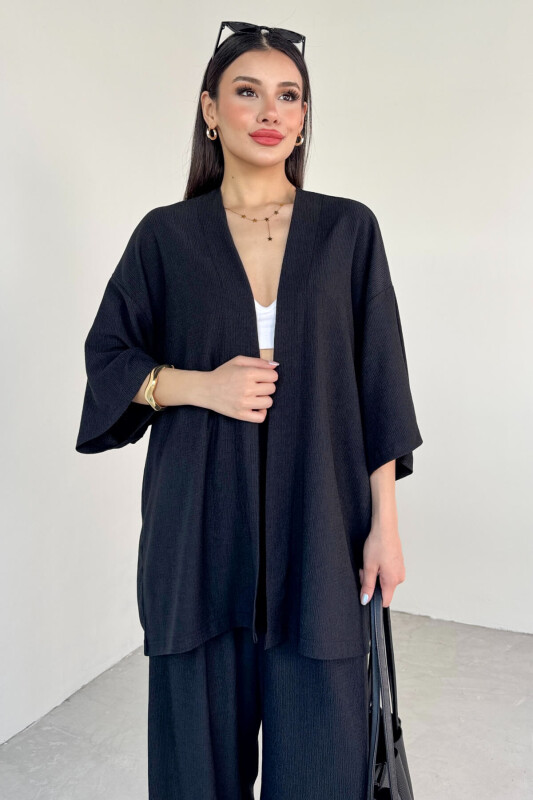 TKM-13297 Siyah Modern Kesim Kimono & Salaş Pantolon Yazlık İkili Takım - 2