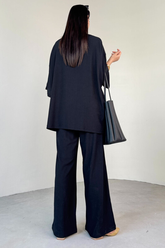 TKM-13297 Siyah Modern Kesim Kimono & Salaş Pantolon Yazlık İkili Takım - 7